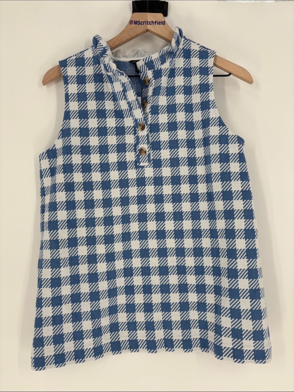 Ann Taylor blue white houndstooth sleeveless top small new